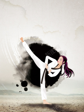 黑白古风传统人物跆拳道武术背景背景