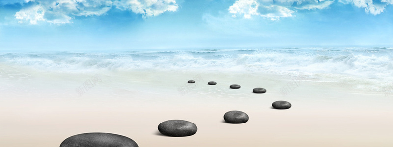 清爽海景背景psd_新图网 https://ixintu.com 天空 摄影 沙滩 海报banner 海水 海边 清爽背景海景促销模版 石头 风景