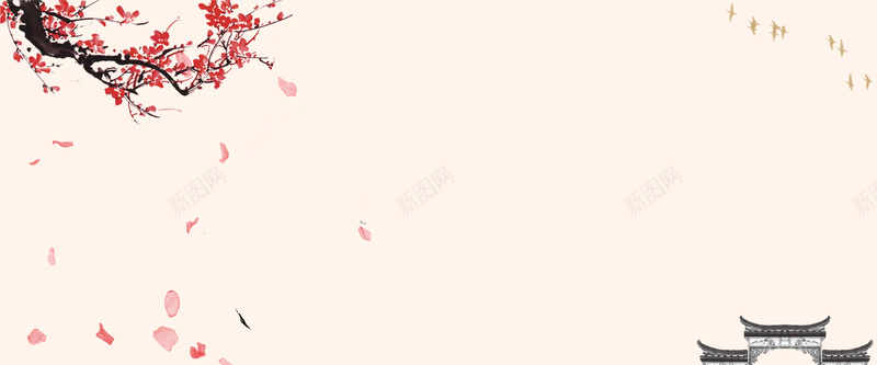 淘宝中国风大气简约海报banner背景psd设计背景_新图网 https://ixintu.com 中国风 古建筑 大气 小清新 开心 手绘 桃花 燕子 简约