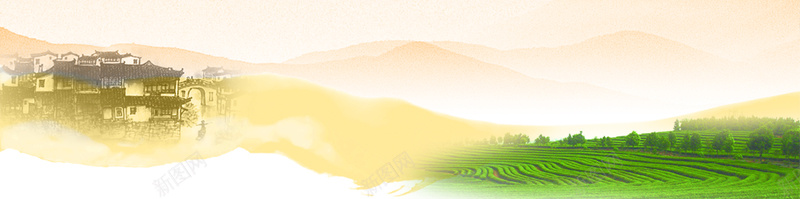 山水田园风光背景psd设计背景_新图网 https://ixintu.com 中国风 水墨 海报banner 粉色 绿色 黑色