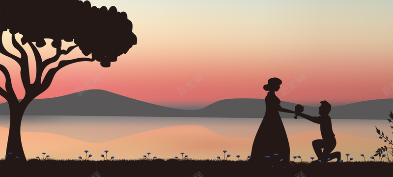 求婚梦幻人物剪影山脉景色bannerpsd设计背景_新图网 https://ixintu.com 促销 卡通 婚纱 嫁衣 我们的婚礼 求婚 海报 清新