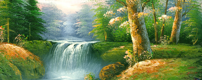 抽象油画森林瀑布淘宝网站背景图psd设计背景_新图网 https://ixintu.com 卡通 手绘 抽象油画 森林 海报banner 淘宝网站背景图 瀑布 童趣