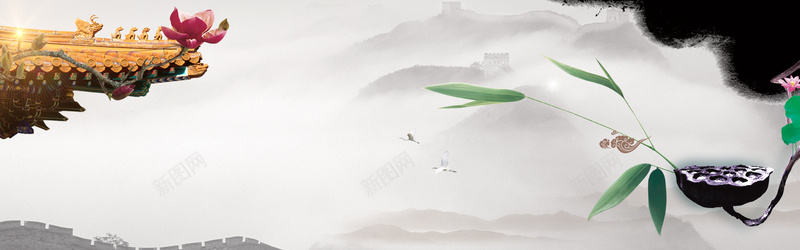 中式传统古建筑banner海报背景psd设计背景_新图网 https://ixintu.com 中国 中国风 中式 亭 典 古典 古建筑 古风 塔 复古 屋檐 建筑 房屋 房顶 手绘 梁 楼 绘画