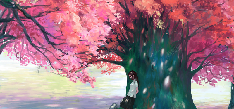 手绘动漫意境背景jpg设计背景_新图网 https://ixintu.com 二次元 动漫 卡通 意境 手绘 树下 海报banner 童趣