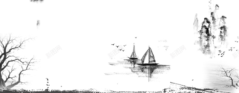 山水风景水墨画淘宝海报背景psd设计背景_新图网 https://ixintu.com 中国画 中国风 山 山水风景 山间 文化 文化宣传 树 水 水墨画 水波 淘宝海报背景 船只