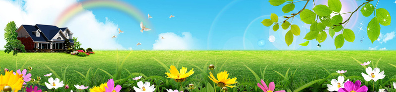 春草地房子天空彩虹树木花朵叶子psd设计背景_新图网 https://ixintu.com banner 云 叶子 天空 彩虹 房子 旅游 春天 树木 海报 立春 绿色 背景 花朵 草地 阳光