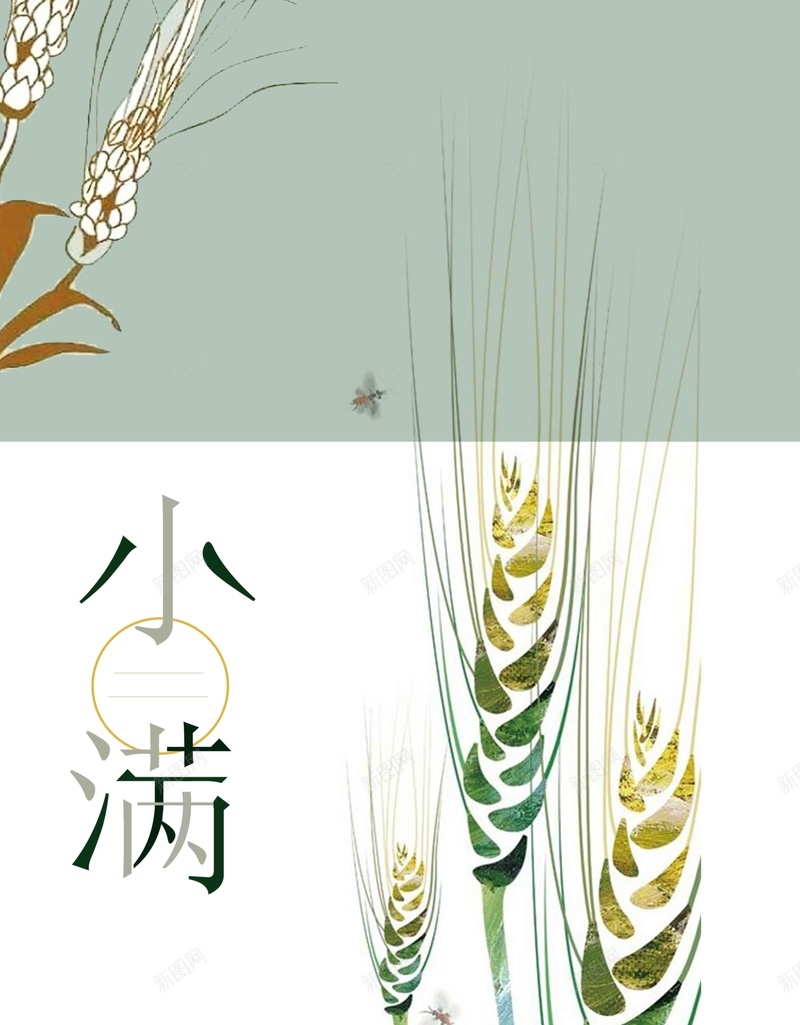 二十四节气小满绿色清新商业配图psd_新图网 https://ixintu.com 二十四节气 传统节气 小满 插画 清新 简约 绿色背景 麦子