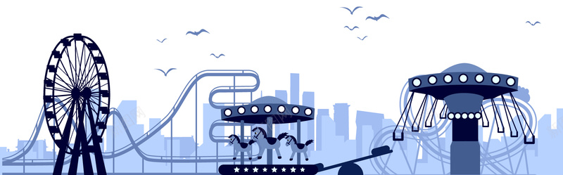 游乐园设施banner背景矢量图eps设计背景_新图网 https://ixintu.com 几何 扁平 摩天轮 旋转木马 海报banner 渐变 游乐场 过山车 矢量图