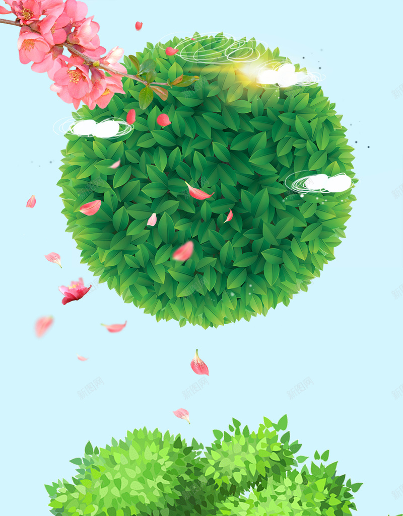 植树节创意海报背景psd设计背景_新图网 https://ixintu.com 创意 圆圈 春天 桃花 植树节 海报 绿叶 绿色 背景