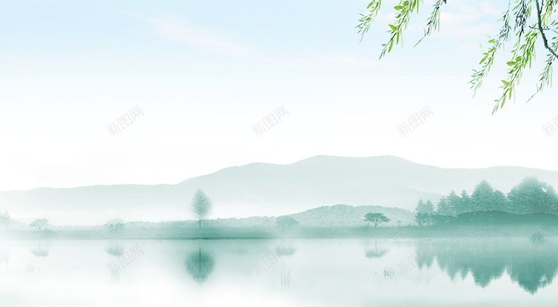 春季春天绿色清新简约中国风水墨画背景