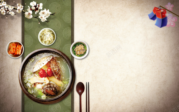 韩国风格美食料理海报背景模板背景