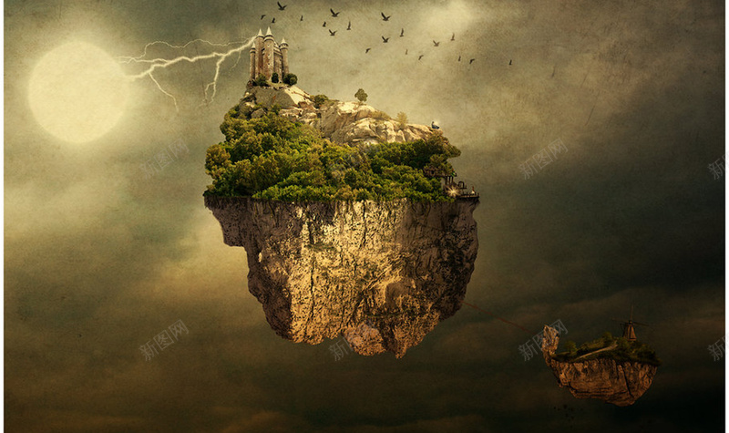 魔幻城堡背景jpg设计背景_新图网 https://ixintu.com 城堡 植物 漂浮 纹理 背景 质感 魔幻