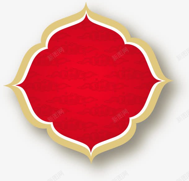 中秋节黄边框红花纹png免抠素材_新图网 https://ixintu.com 中秋节 花纹 边框