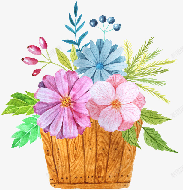 装饰手绘花篮png免抠素材_新图网 https://ixintu.com 手绘插画 花卉 花束 花篮 装饰图案 装饰鲜花 鲜花