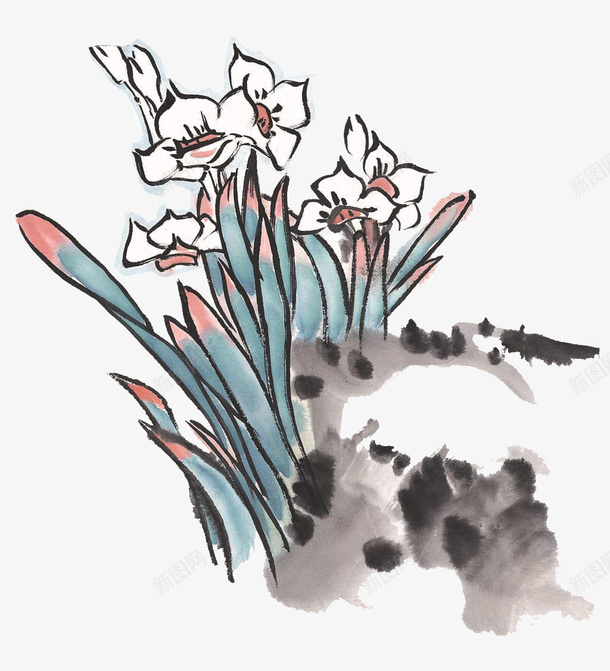 水仙花水墨画画作png免抠素材_新图网 https://ixintu.com 中国风 水仙花 水墨画 画作 素描水仙花