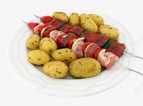 盘子里土豆肉串png免抠素材_新图网 https://ixintu.com 串串香 土豆 盘子 肉串 食物