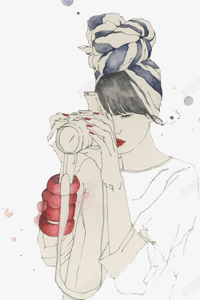 拿相机的女孩png免抠素材_新图网 https://ixintu.com 创意设计 图案设计 女孩 手绘