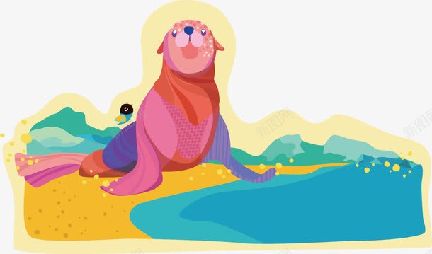 在海边玩耍的海狮png免抠素材_新图网 https://ixintu.com 动物 彩绘 水墨 油画 海狮表演 艺术品