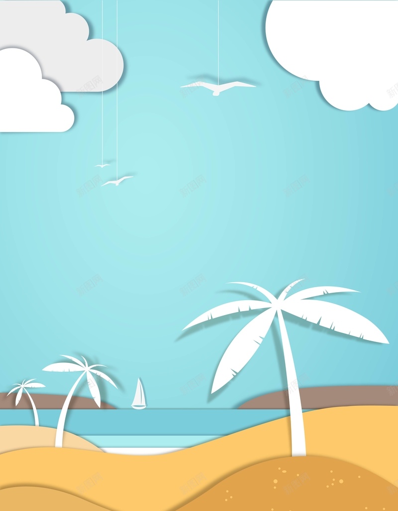 矢量立体卡通海边椰树海景背景ai设计背景_新图网 https://ixintu.com 卡通 夏日 度假 手绘 折纸 旅游 椰树 沙滩 海景 海边 矢量 立体 童趣 背景 蓝色 矢量图