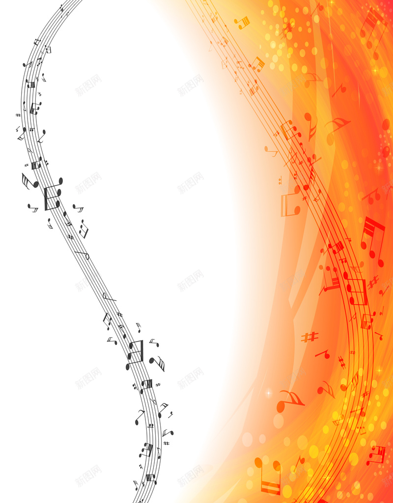 梦幻黄色线条音符音乐背景矢量图