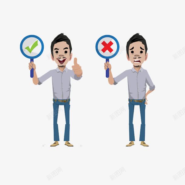 卡通男拿着指示牌png免抠素材_新图网 https://ixintu.com 卡通 扁平 指示牌 正确 男 错误