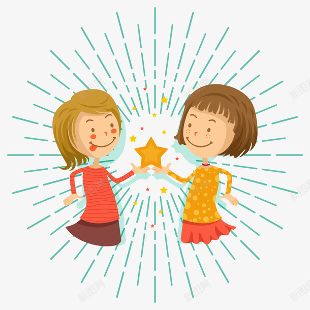 短发女孩好朋友png免抠素材_新图网 https://ixintu.com 卡通人物 好朋友 短发女孩 背景装饰