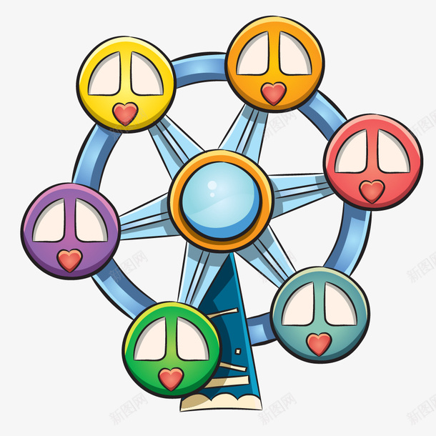 卡通摩天轮png免抠素材_新图网 https://ixintu.com 一座 卡通 圆形 手绘 摩天轮 红色 绿色 蓝色