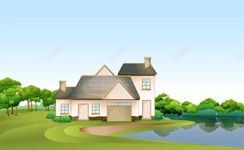 简约小清新房屋广告矢量图ai设计背景_新图网 https://ixintu.com 卡通 小清新 广告 房屋 树木 森林 湖水 简约 矢量图