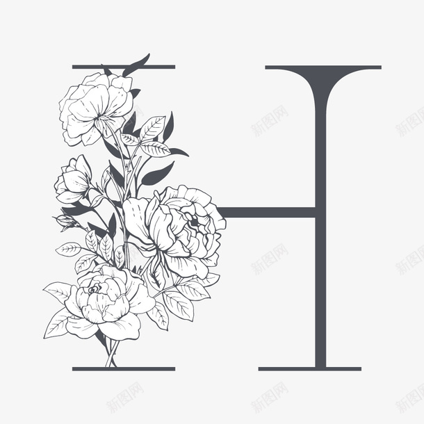素雅花枝字母H矢量图ai免抠素材_新图网 https://ixintu.com H 字母 字母H 素雅字母 艺术字 艺术字母 花朵 设计字体 设计字母 矢量图