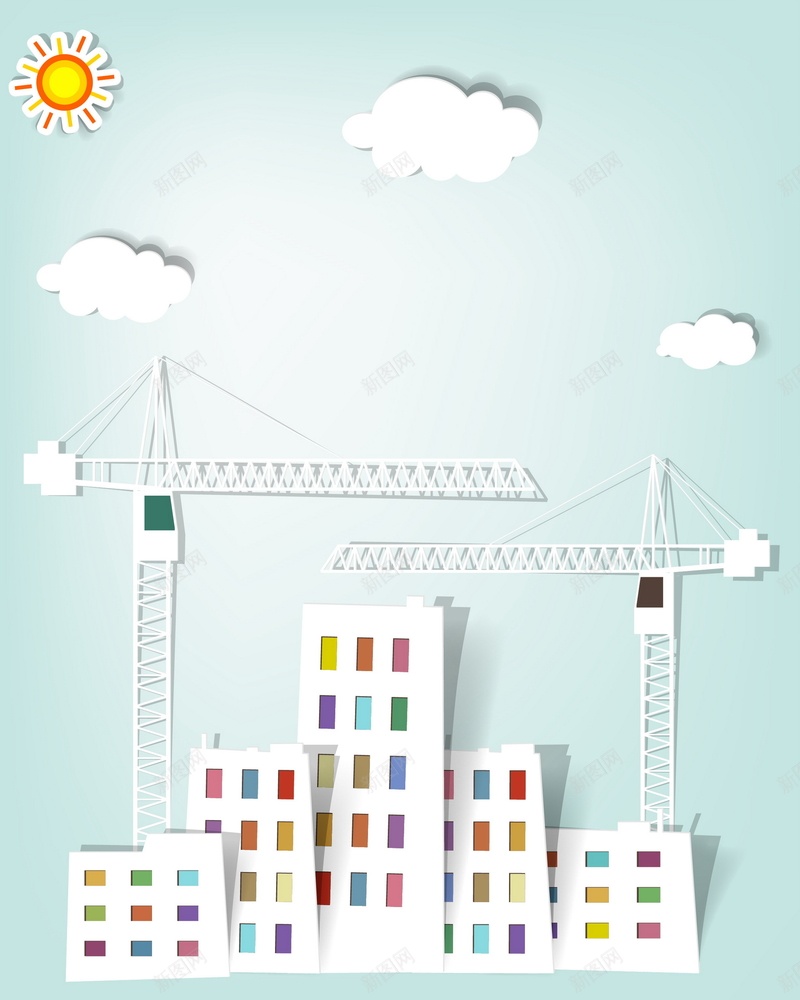 剪纸城市矢量图ai设计背景_新图网 https://ixintu.com 云朵 几何 剪纸 城市 太阳 建筑 扁平 渐变 矢量图