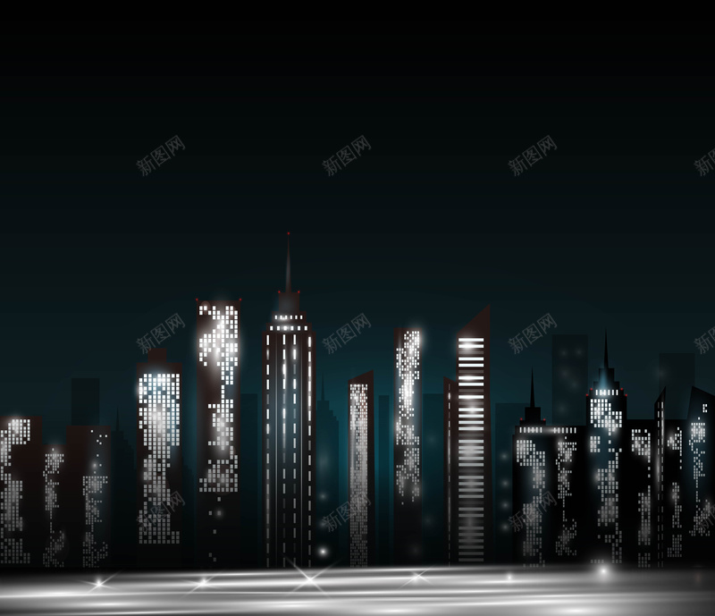时尚都市楼群剪影矢量模板ai设计背景_新图网 https://ixintu.com 城市 夜景 夜景海报 建筑 矢量 立体 黑色 矢量图