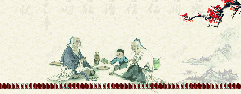 中国风海报bannerpsd设计背景_新图网 https://ixintu.com 中国风 中国风海报 古代建筑 古典背景 山水画 水墨 海报banner 老者