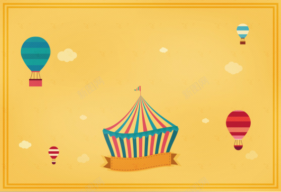 卡通马戏团帐篷热气球海报背景矢量图背景
