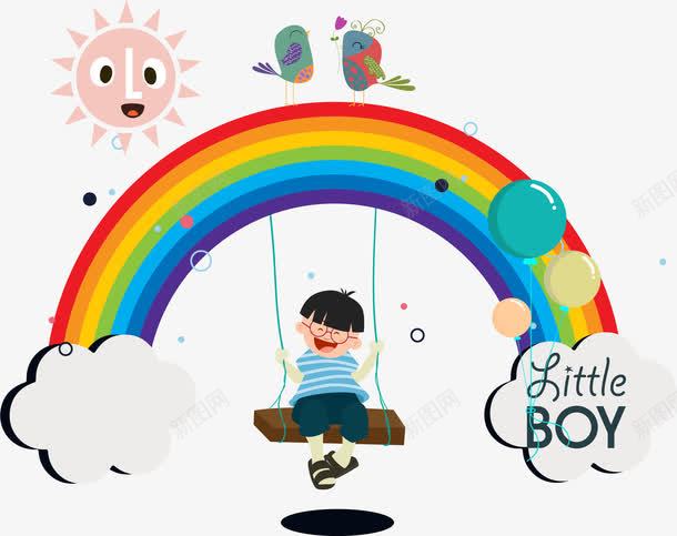 荡秋千的男孩png免抠素材_新图网 https://ixintu.com 儿童节 幼教 彩虹桥 矢量素材 荡秋千