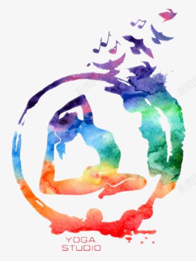 瑜伽插画png免抠素材_新图网 https://ixintu.com 彩色水墨图 瑜伽 瑜伽水墨图