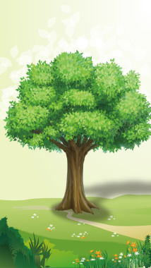 一颗绿色卡通树矢量图背景