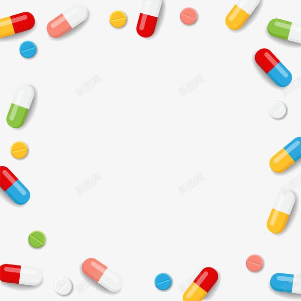 彩色药丸边框png免抠素材_新图网 https://ixintu.com 医疗 彩色药丸 矢量素材 药丸装饰框