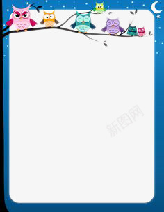 猫头鹰框psd免抠素材_新图网 https://ixintu.com 创意 蓝色 边框纹理