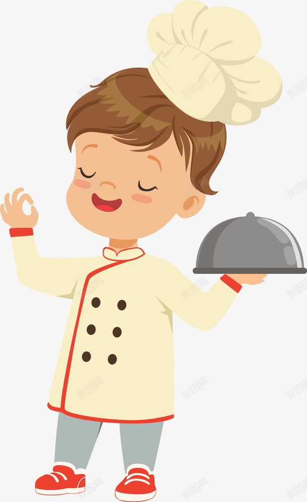 com 上菜 卡通厨师 托着餐盘的厨师 美食 装饰图案 食品 餐厅 餐饮