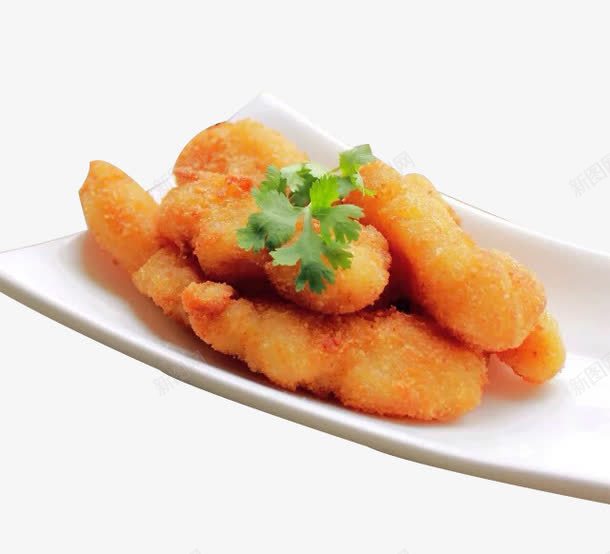 酥炸龙利鱼柳png免抠素材_新图网 https://ixintu.com 产品实物 油炸 盘子 面粉 香菜 鱼柳