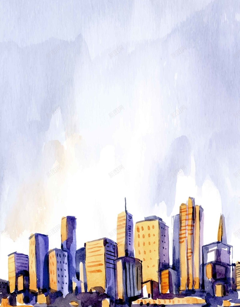 手绘城市水彩插画清新矢量图ai设计背景_新图网 https://ixintu.com 城市 建筑 手绘 插画 晕染 楼房 水彩 清新 简约 矢量图