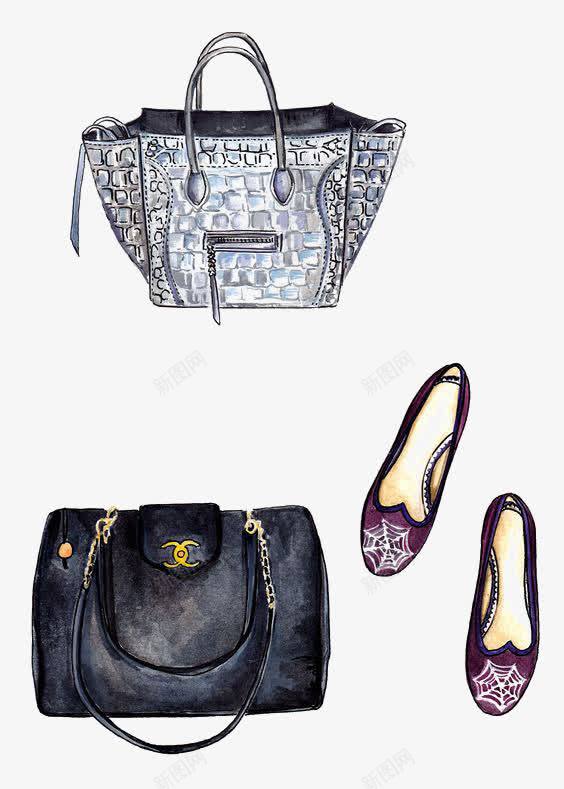 手绘鞋包png免抠素材_新图网 https://ixintu.com 包包 卡通 手绘 插画 时尚 鞋子
