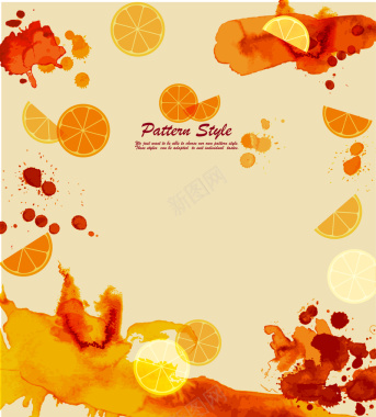 卡通水果橙汁水彩海报背景矢量图背景