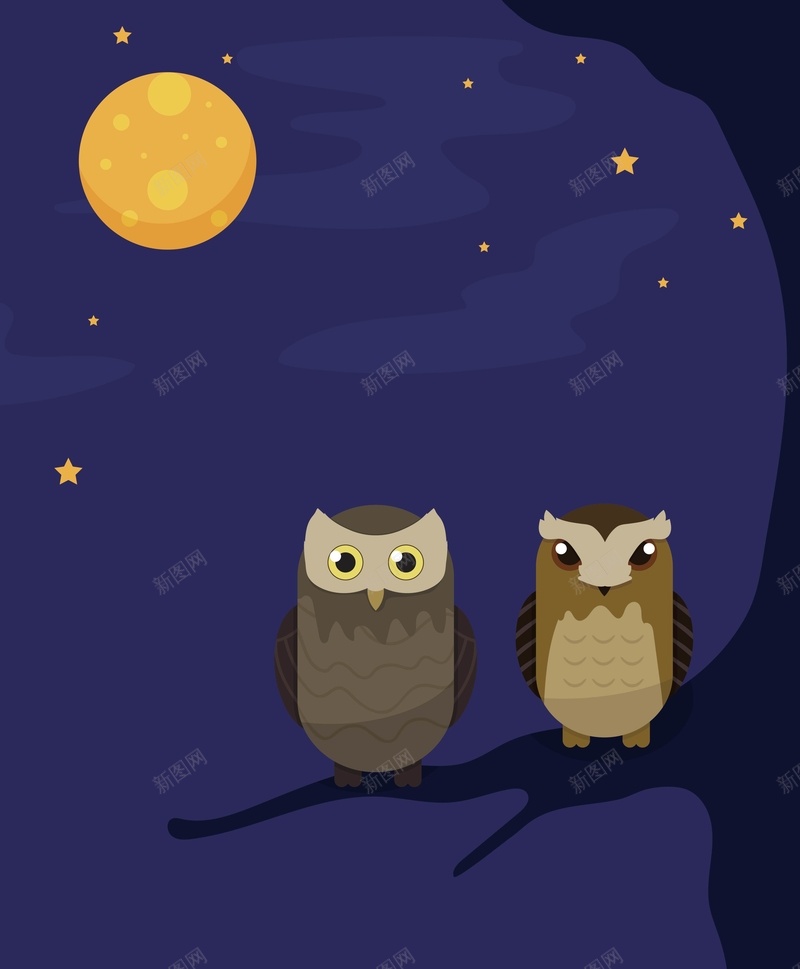 矢量卡通夜景猫头鹰背景ai设计背景_新图网 https://ixintu.com 儿童插画 卡通 圆月 夜景 手绘 海报 猫头鹰 矢量 紫色 背景 矢量图