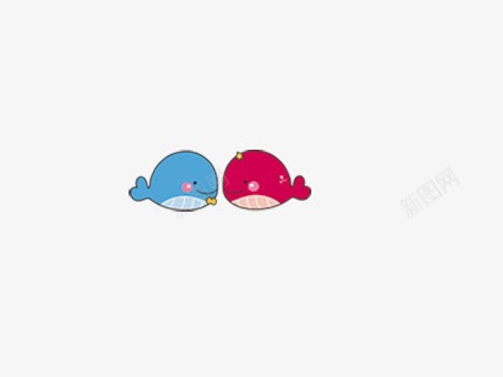 卡通接吻鱼png免抠素材_新图网 https://ixintu.com 亲嘴 卡通 接吻图 接吻鱼 爱 红蓝