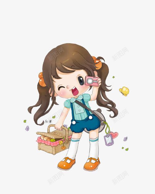 拍照的可爱女孩png免抠素材_新图网 https://ixintu.com 儿童插画 卡通 卡通插画 可爱 童话