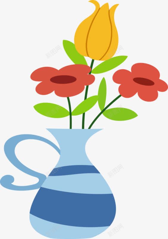 插花花瓶png免抠素材_新图网 https://ixintu.com 红色黄色花朵 花瓶 蓝色 装饰PNG素材