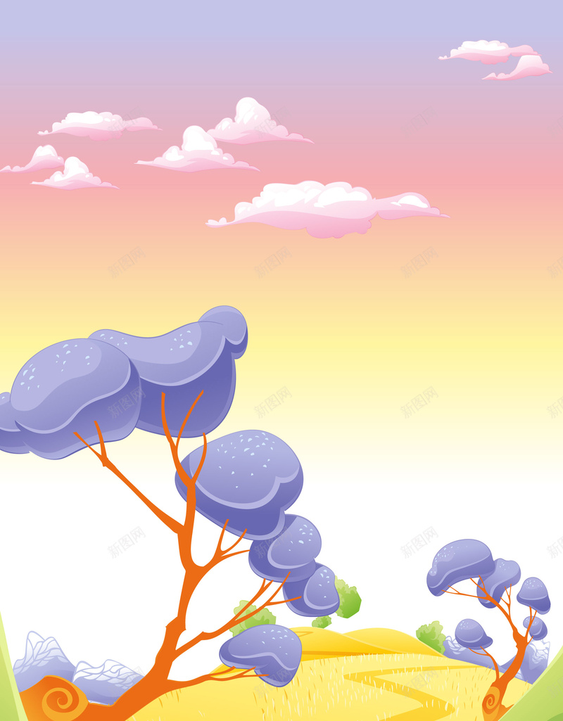 卡通风景梦幻植物海报背景矢量图ai设计背景_新图网 https://ixintu.com 卡通风景 天空 小路 手绘海报 效外风景 梦幻植物 海报背景 白云 绿草地 花朵 矢量图