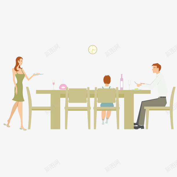 吃晚饭的一家人矢量图ai免抠素材_新图网 https://ixintu.com 一家人 扁平化 晚饭 矢量图