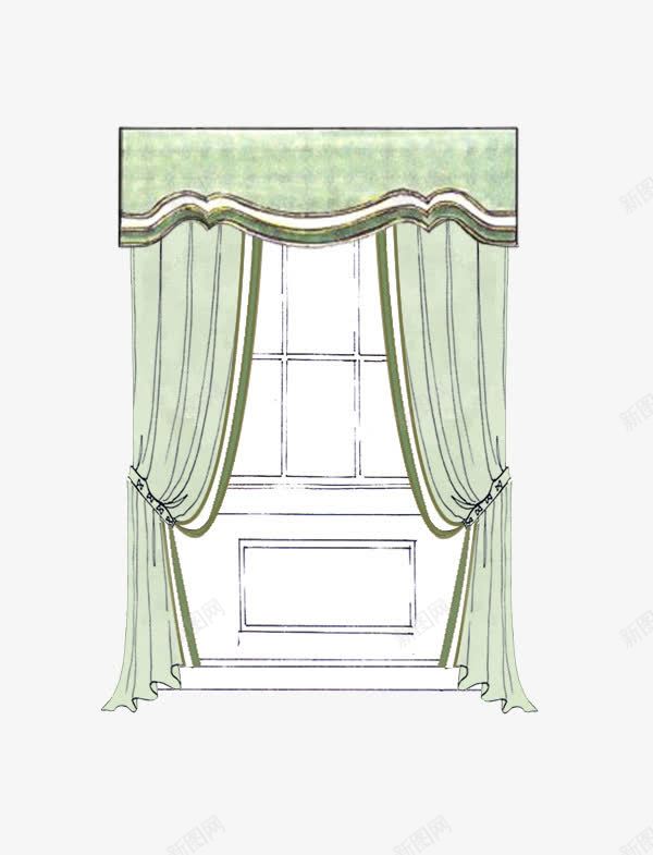 窗帘png免抠素材_新图网 https://ixintu.com 小时候窗帘 帘子 手绘窗户 插画 窗帘帷幔 绿色 蕾丝窗帘
